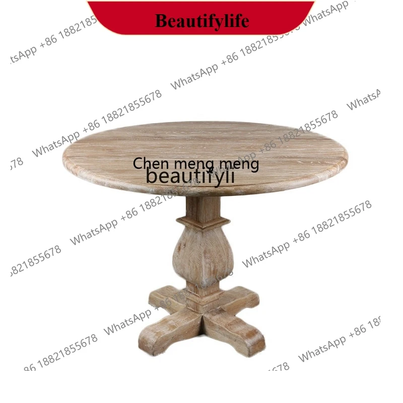 

z183 American country old dining table round dining table 4-8 people all solid wood oak round dining table