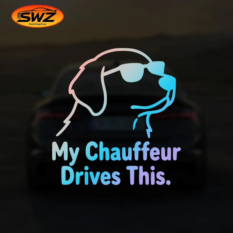 

Funny Cool Dog Wearing Sunglasses Car Sticker "My Chauffeur Drives This" Vinyl Decal Bossy Pet Owner Humor Bumper Window Styling