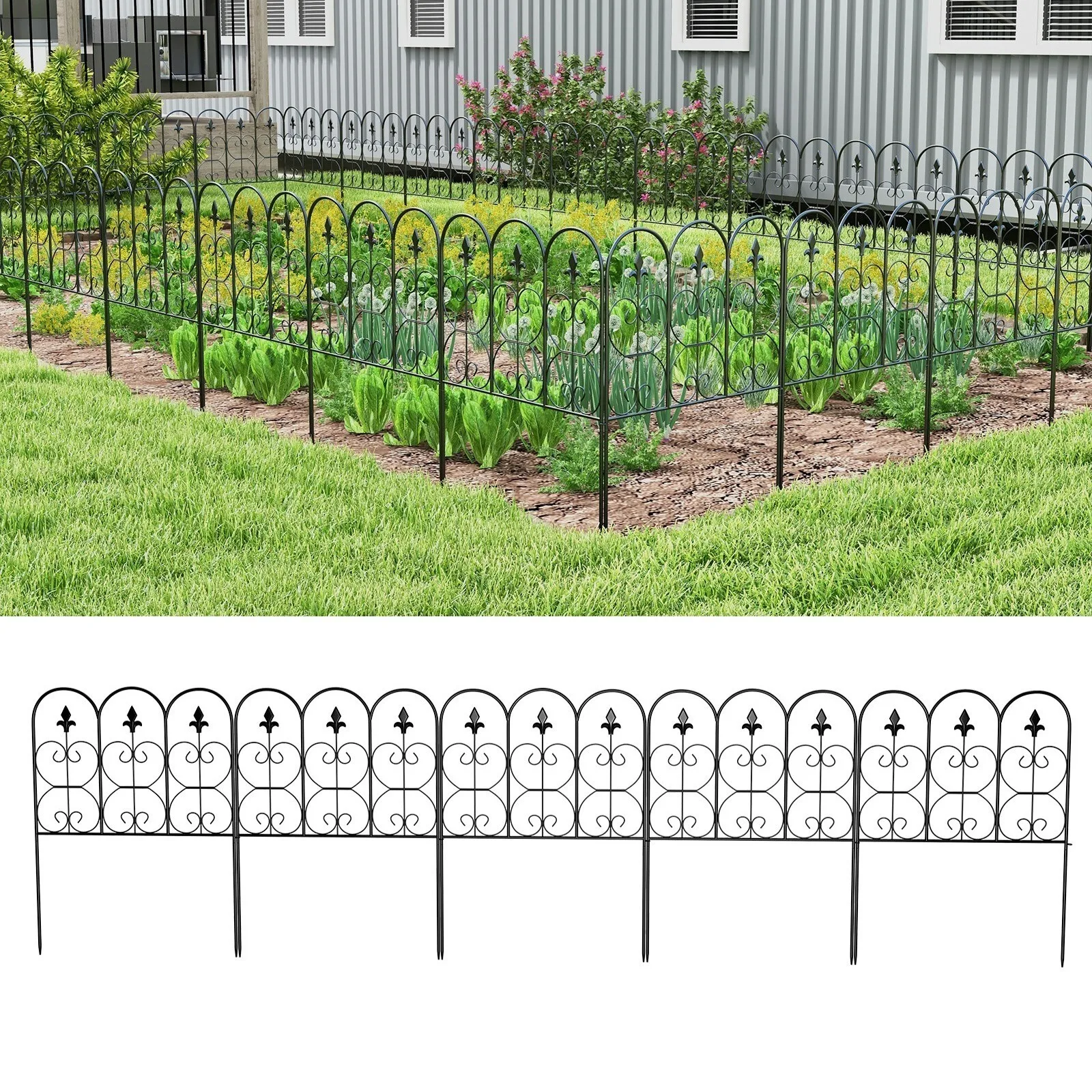 

Tall Garden Fencing Rustproof Border Fence Edging Heavy Duty Metal Panels 5 Pack