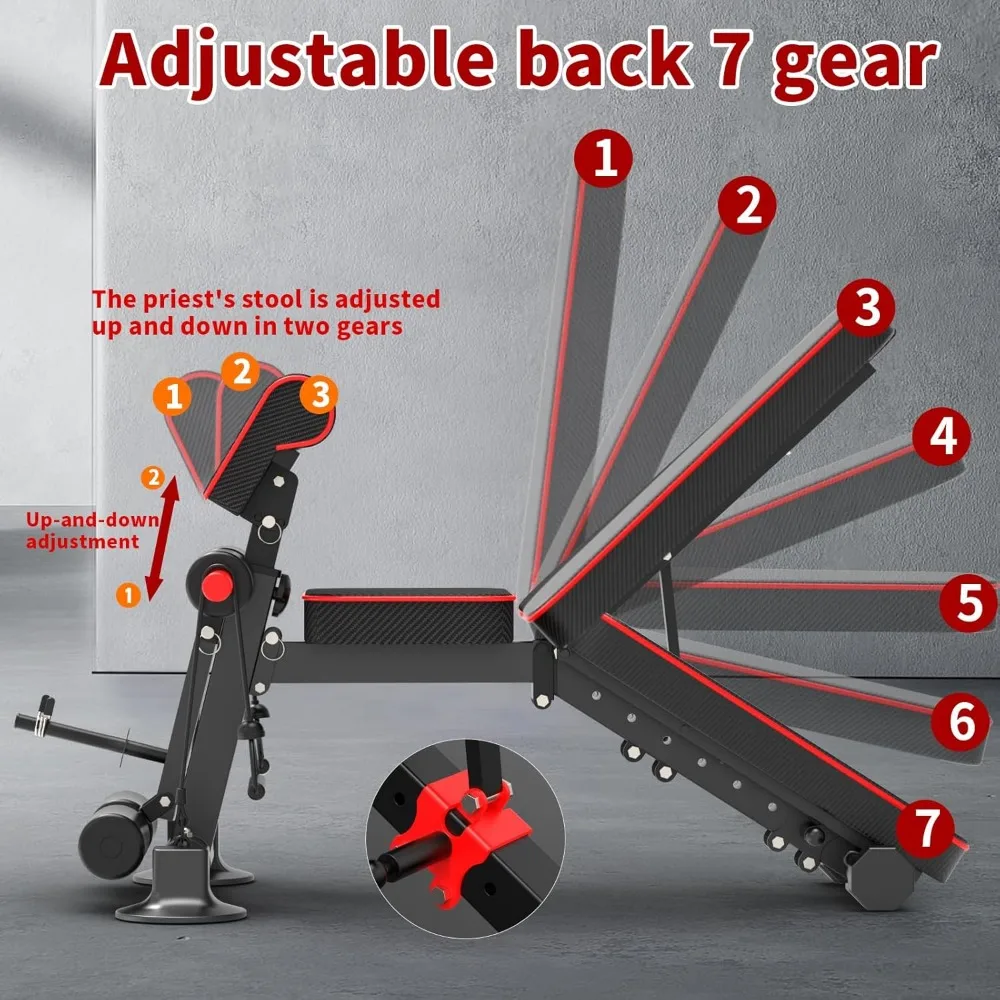 مقعد تمرين متعدد الاستخدامات قابل للطي لصالة الألعاب الرياضية المنزلية مع أوضاع مائلة ومنفصلة، يدعم ما يصل إلى 330 رطلاً