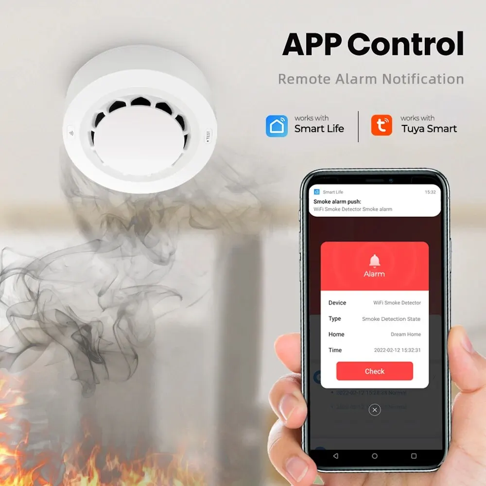 ONENUO Tuya WiFi Smoke Detector Photoelectric Sensor Fire Alarm Home Kitchen Security System Work With Smart Life APP