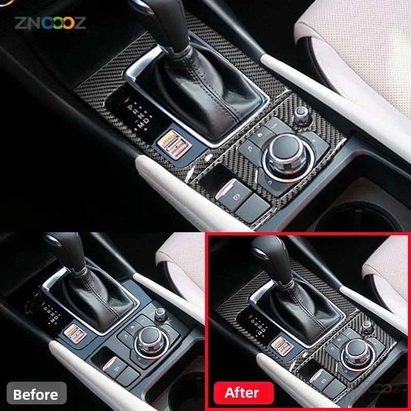 For Mazda 3 Axela 2014-2019 Center Control Gear Panel Decor Carbon Fiber Cover Trim Strip Inside Frame Car Interior Accessories