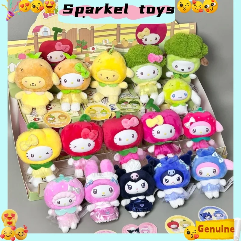 

В наличии, натуральная глухая коробка Sanrio с фруктами и овощами, мини-плюшевая подвеска, кавайная кукла Hello Kitty, загадочный брелок, подарки на день рождения