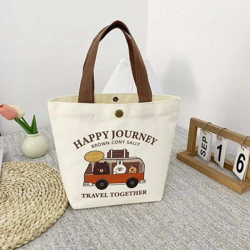 Cute Bear Canvas Mini Handheld Tote Bag Women Portable Lunch Bag Small Student School Handbag Ideal Gift Bag image 6