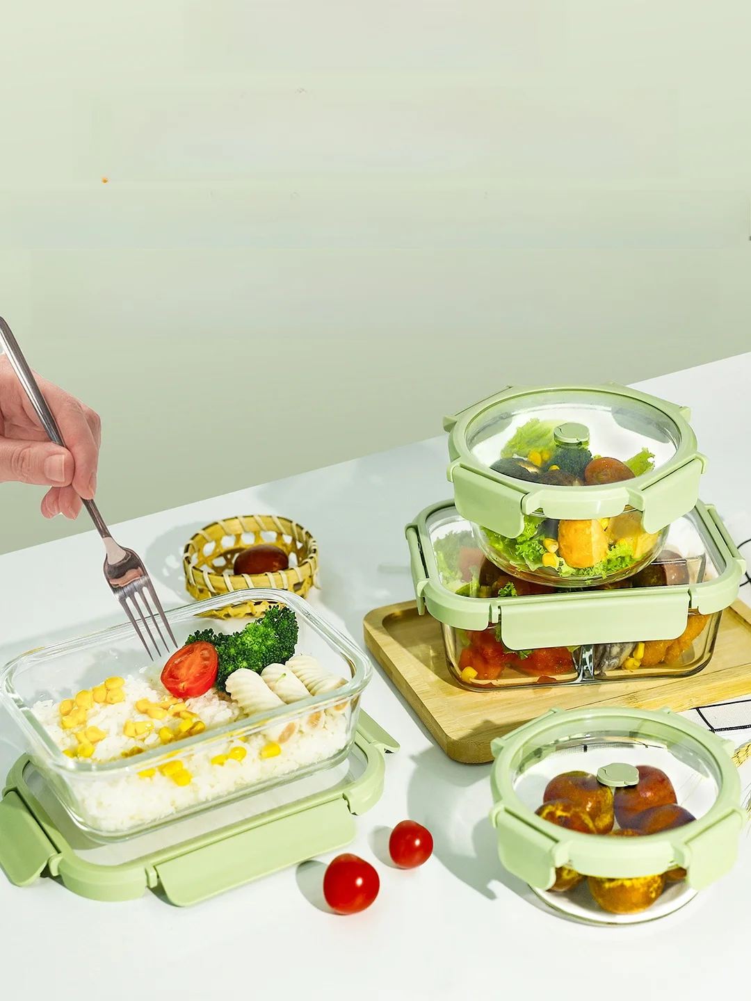 Lehe Home High Borosilicate Glass Rice Box Microwave Safe Bowl Food Grade Lunch Box Preservation Box for Office Workers