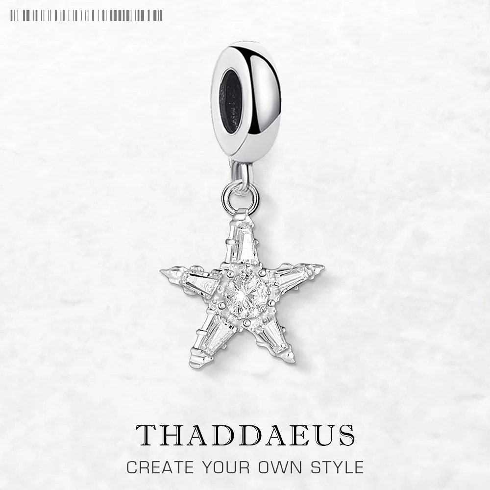 

White Stone Star Dangle Charm Pendant Europe Style Club Fine Jewelry For Women Men Lucky Trendy Gift In 925 Sterling Silver