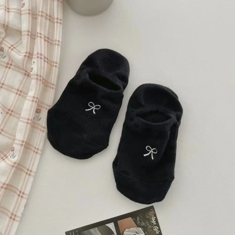 New Breathable Bowknot Socks Spring Summer Solid Color Boat Socks Thin Anti-slip Invisible Cute Sock