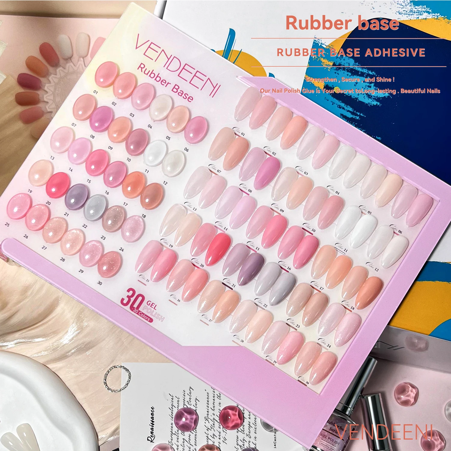 Vendeeni NewDesign 30color Rubber Base Coat Gel Polish Collection Set Box Jade pink Colors TPO HEMA Free Gel Nail Polish Supplie