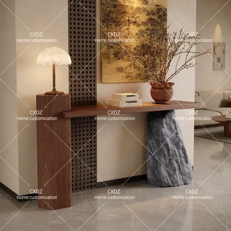 Medieval Solid Wood Entrance Table Modern Simple Entryway Console Advanced Light Luxury Foyer End View Table Decoration