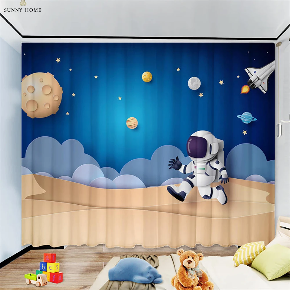 

Cartoon Universe Starry Sky Curtains Creative Fashion Print Children's Room Curtains Living Room Kitchen Curtains Window