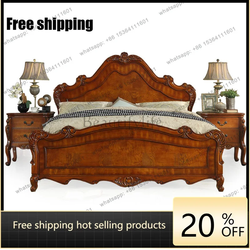 PG American all solid wood 1.8 meters large bed master bedroom double 1.5 meters bedroom high-end pillar wedding bed