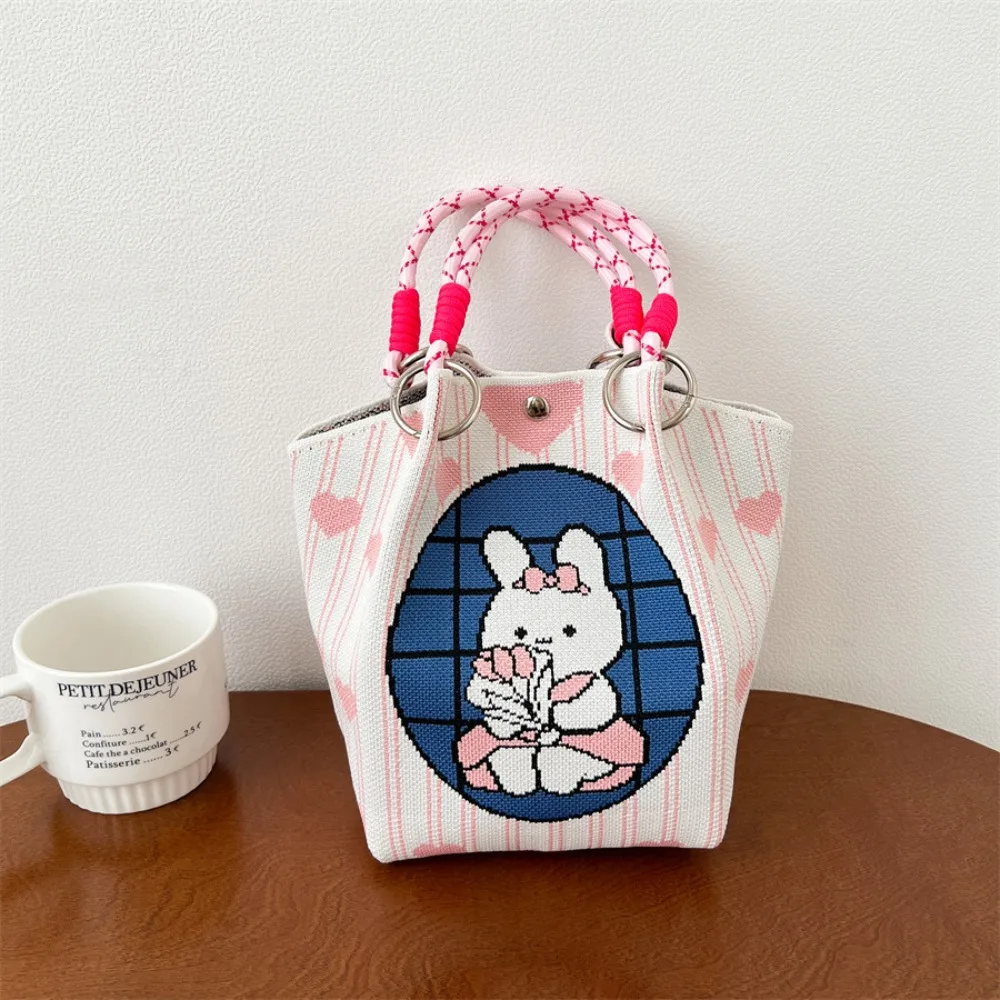 

Вязаная большая сумка с милым котом, вязаная сумка со звездой и медведем, шерстяная сумка-ведро с бантом и принтом, дорожная сумка