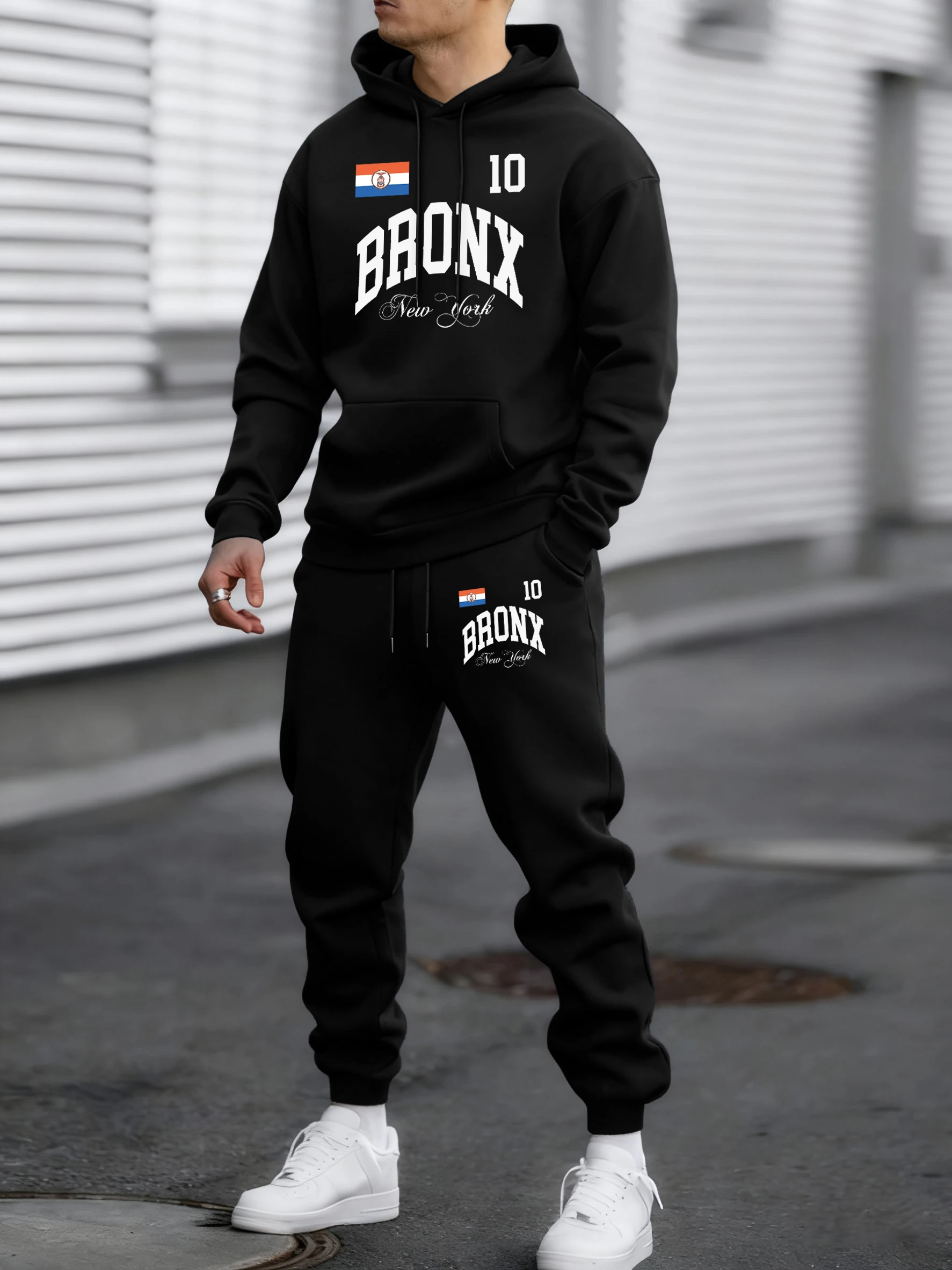 

Bronx New York Flag Print Autumn Daily Pants Hoodie 2 Piece Set Man Basics Pocket Drawstring Sweatpant Fleece Comfy Sweatshirts
