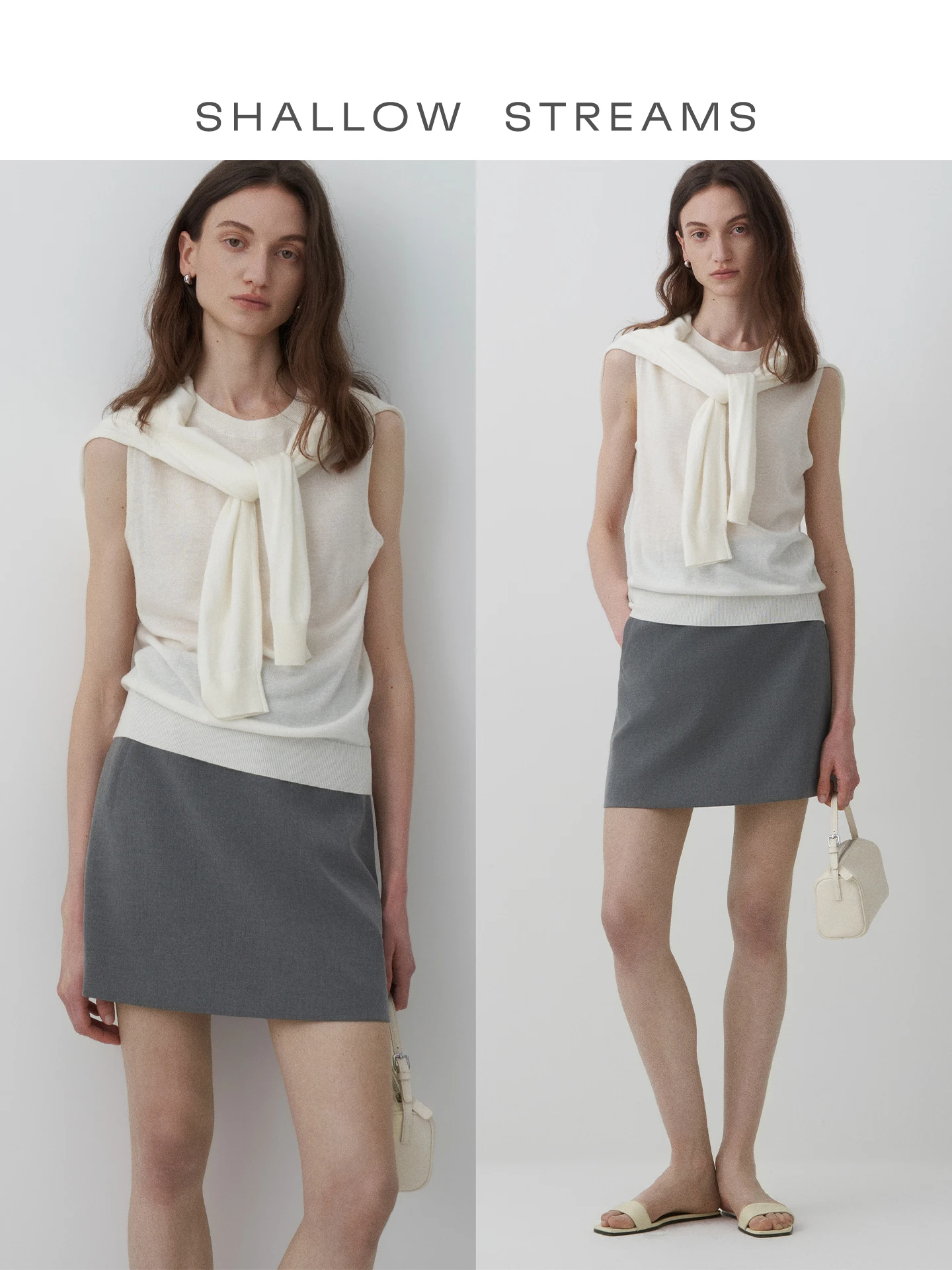 

Shallow Streams High Waist Anti-Light Skirt Pants Gray Intellectual Style with Pear Turbulence's Sea Women's Skirt