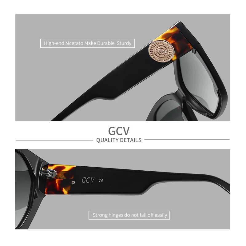 GCV Brand Acetate Appearance Patent Design Women\'s Butterfly Rectangular Triangle Polarized Sunglasses UV400 Fashion