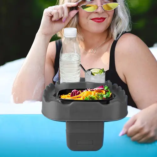 Imagen 2 del producto Portavasos para piscina con Clip, soporte para teléfono, bandeja para bebidas y piscina, accesorio de verano, estante lateral para almacenamiento de bebidas con orificios de drenaje