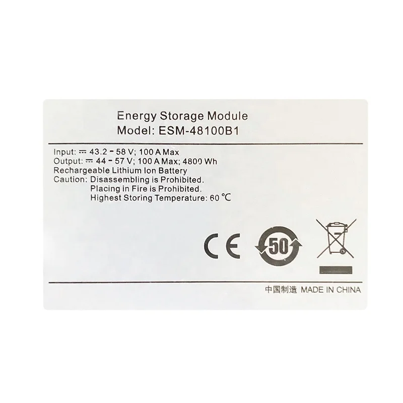 ESM-48100B14800W 48V DC Battery Unit Connector  Long Cycle Life Energy Storage System