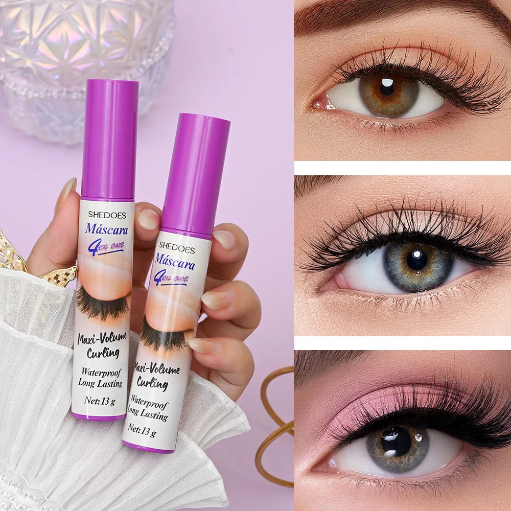 Máscara 4D Preta à Prova d'Água, Extra Longa, Volume Duradouro, Resistente a Manchas, Máscara Natural para Cílios Curvados, Iniciante, Aplicação Rápida, Maquiagem para Olhos Grandes