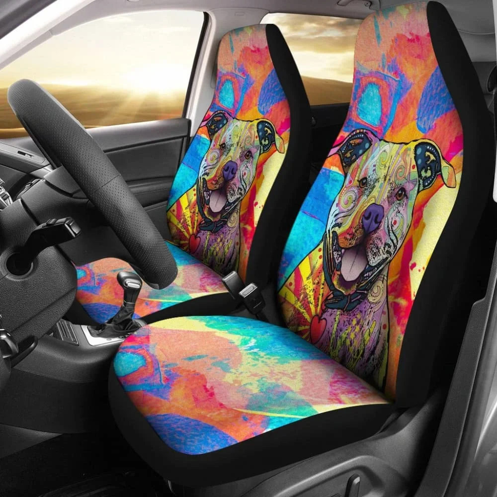 Colorful Pitbull Cute Pitbulls Dog Lover Car Seat Covers 211604,Pack of 2 Universal Front Seat Protective Cover