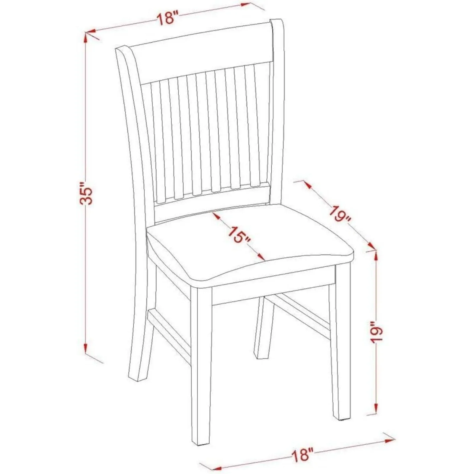 US East West Furniture Norfolk Dining Room Slat Back Solid Wood Seat Chairs, Set of 2, Mahogany