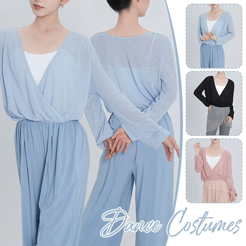 

Women Classical Ballet Wrap Top Long Sleeve Yoga Bamboo Silk Shirts Contemporary Practice Wear Gauze Shirt Women Dance Costume