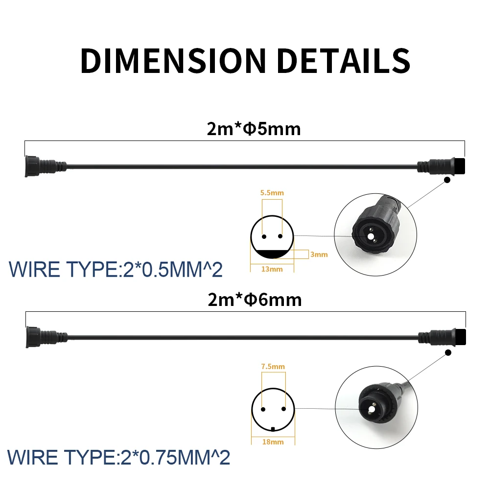 2m Extension Cable For S14 Outdoor String Lights With 2pin 2*0.75mm Square Wire for Garland Wedding Christmas party light