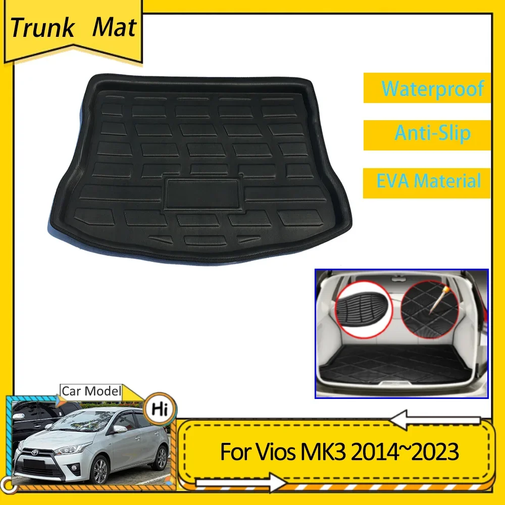 Car Trunk Mat For Toyota Vios Yaris XP150 MK3 2014~2023 Accessories Cargo Luggage Boot Pad Protective EVA Waterproof Carpet