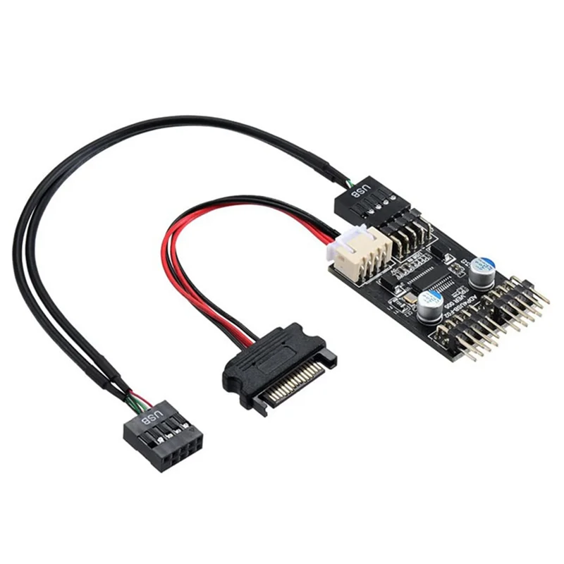 Exquisite-9Pin USB Connector 1 Naar 2 USB Verlengkabel USB HUB USB2.0 9Pin Header Connector Adapter Met SATA Voedingskabel