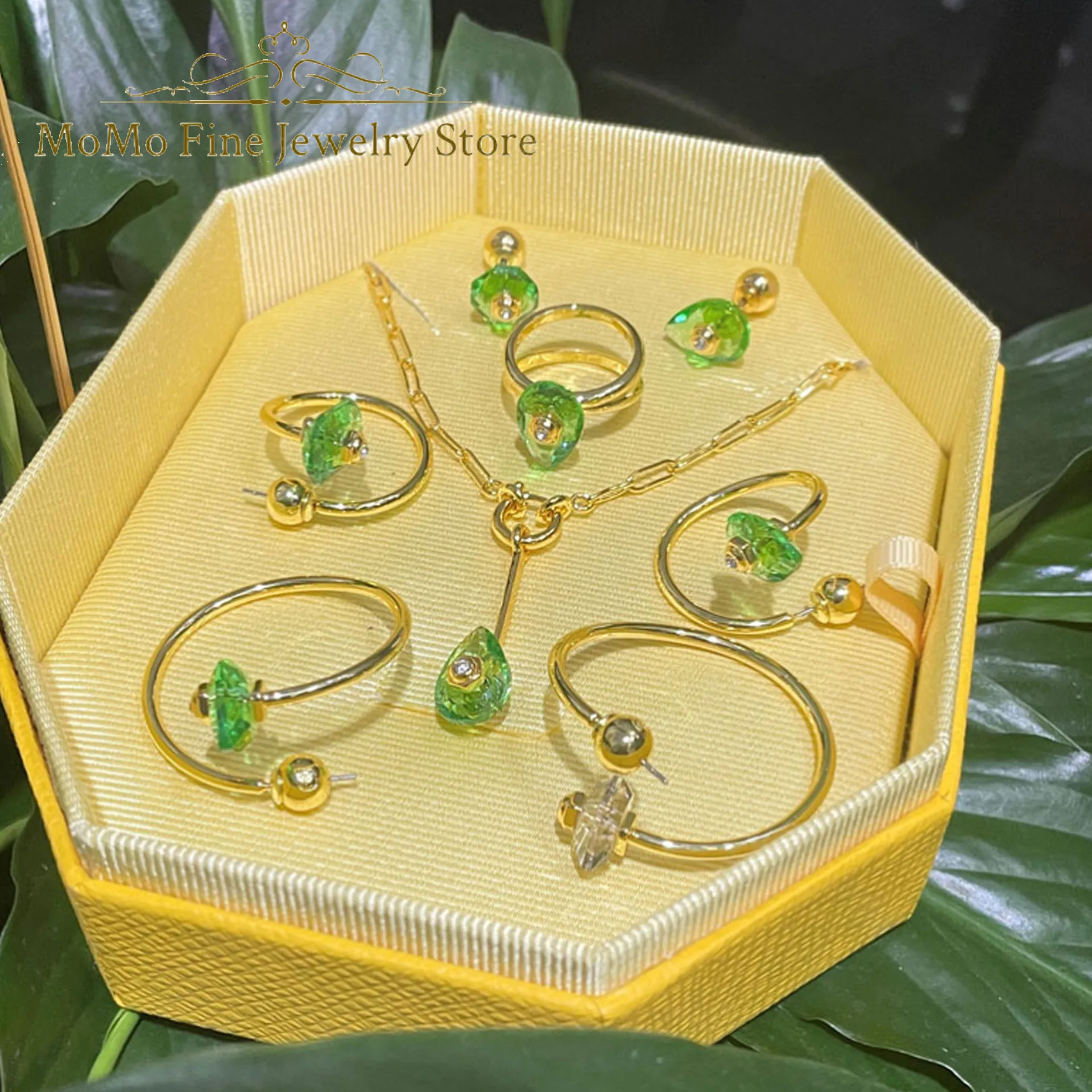 Oryginalny Dellium Luxury Numina Fashion Fine Jewelry Set dla kobiet Bambusowy naszyjnik Kolczyki Bransoletka Pierścionek Akcesoria imprezowe