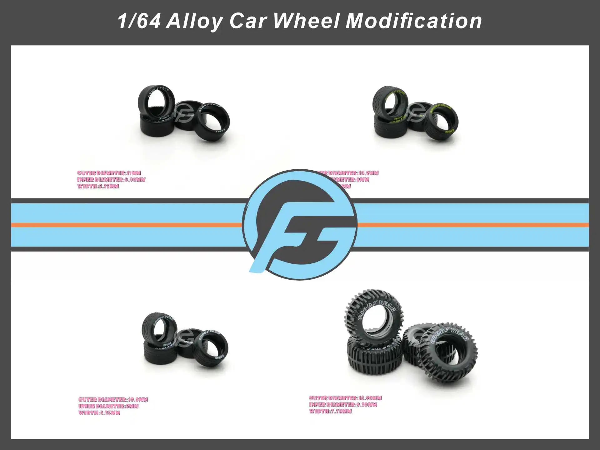 FANSGUY 1Set 1/64 Gummireifen 10,8mm/11mm/12,8mm/13mm/14,5mm/16,9mm Druckföntenserie für HW