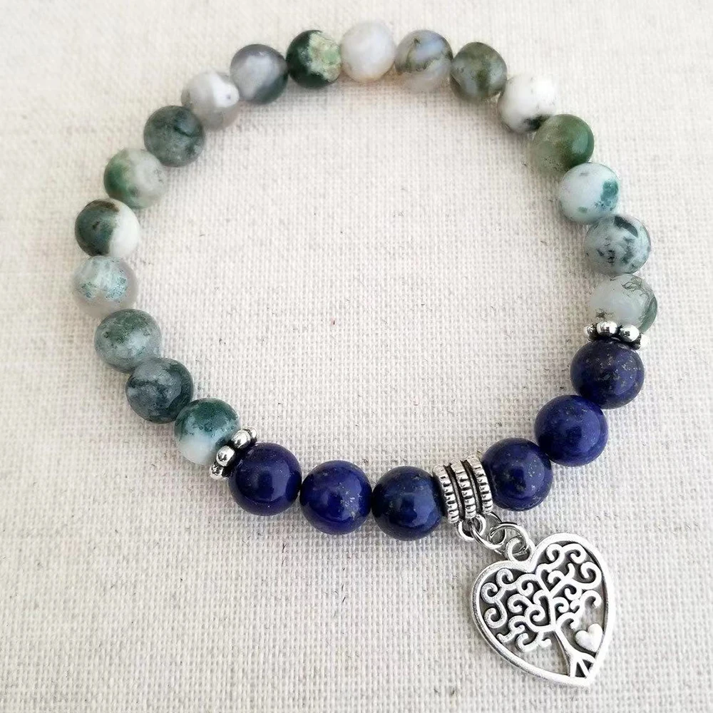 

MG2159 New Design 6 MM Tree Agate Lapis Lazuli Beaded Bracelet Fashion Womens Tree Of Life Stress Relief Wrist Yoga Mala