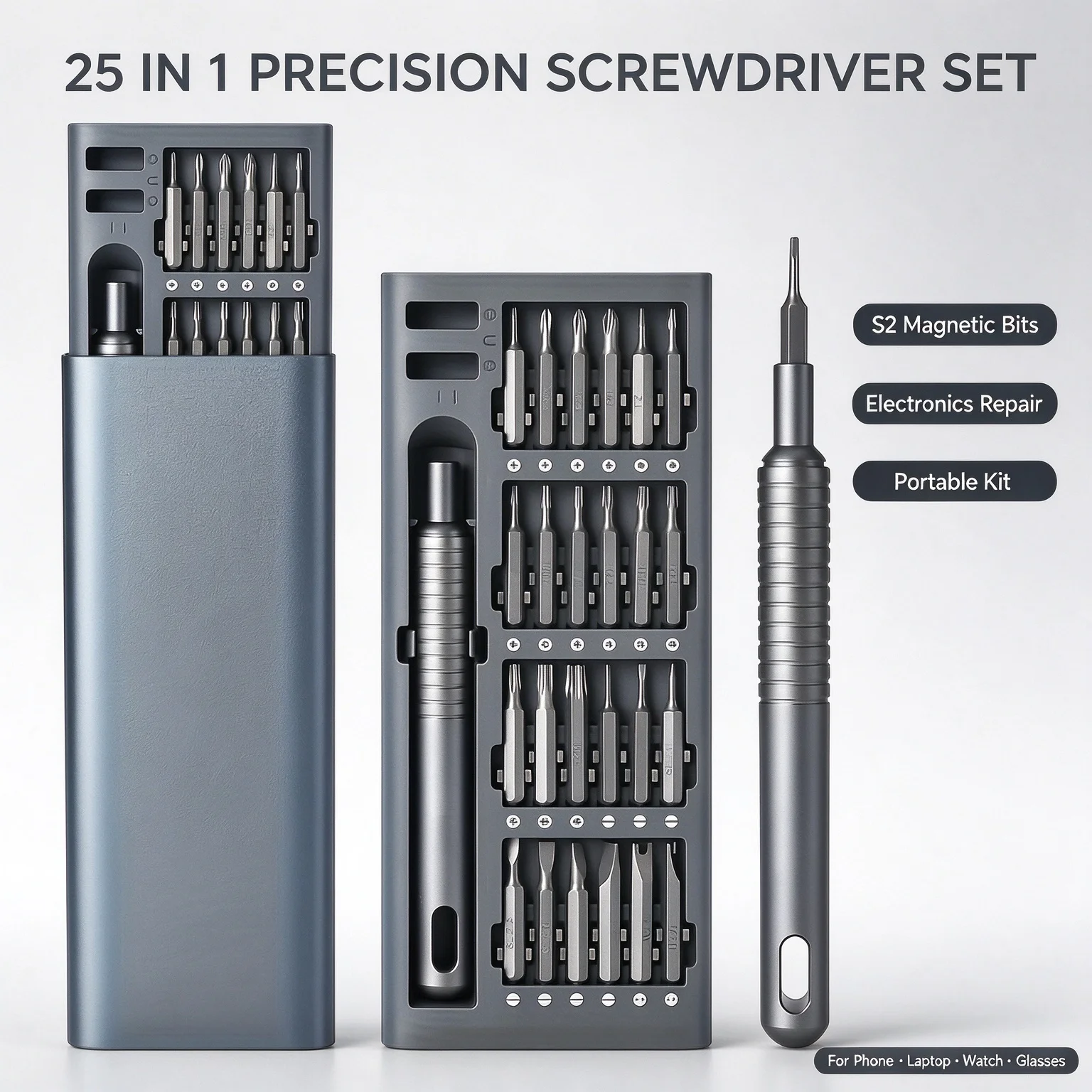 25 in 1 S2 Precision Screwdriver Kit Magnetic Bits for Phone Watch Laptop Repair