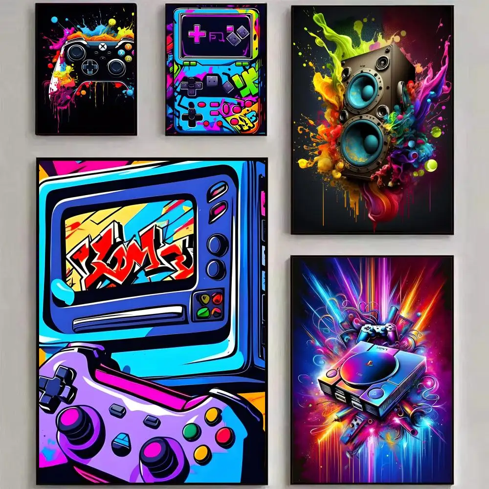 Watercolor Neon Video Game Poster HD art sticky wall waterproof home living room bedroom bar aesthetic decoration