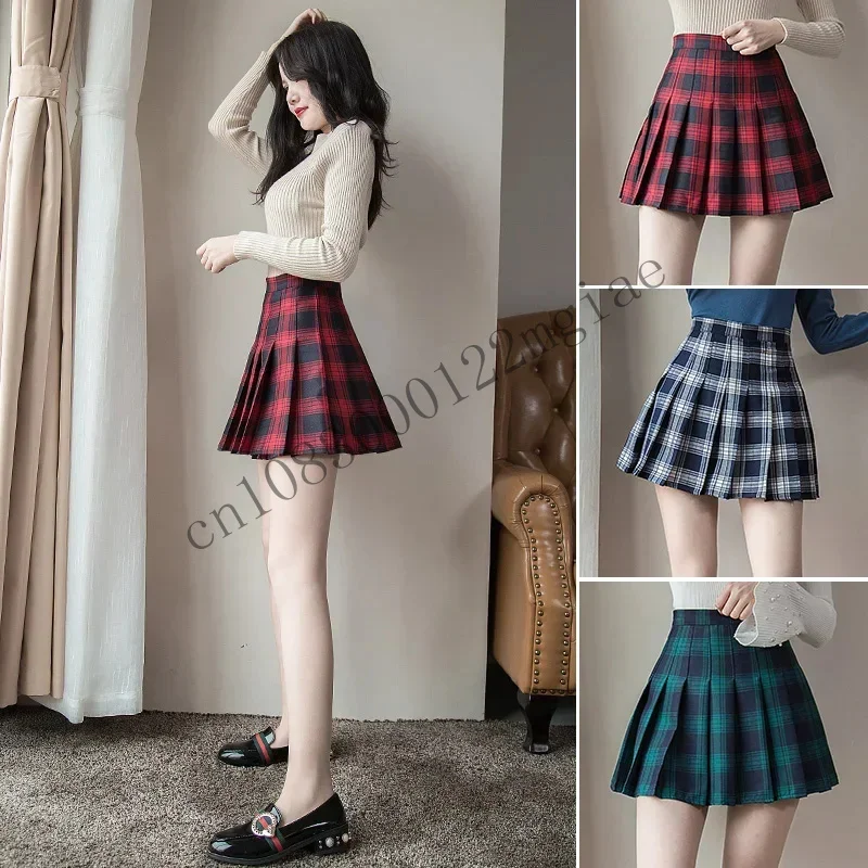 Mini High Waist Pleated Plaid Sweet Harajuku A-Line Sailor Autumn Chic Skirts For Women Clothes CMM221