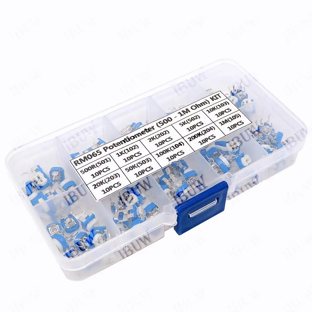 100PCS 10Values RM065 Potentiometer Kit (500Ω-1MΩ) in Box for DIY Electronic Circuit kit 500Ω 1MΩ