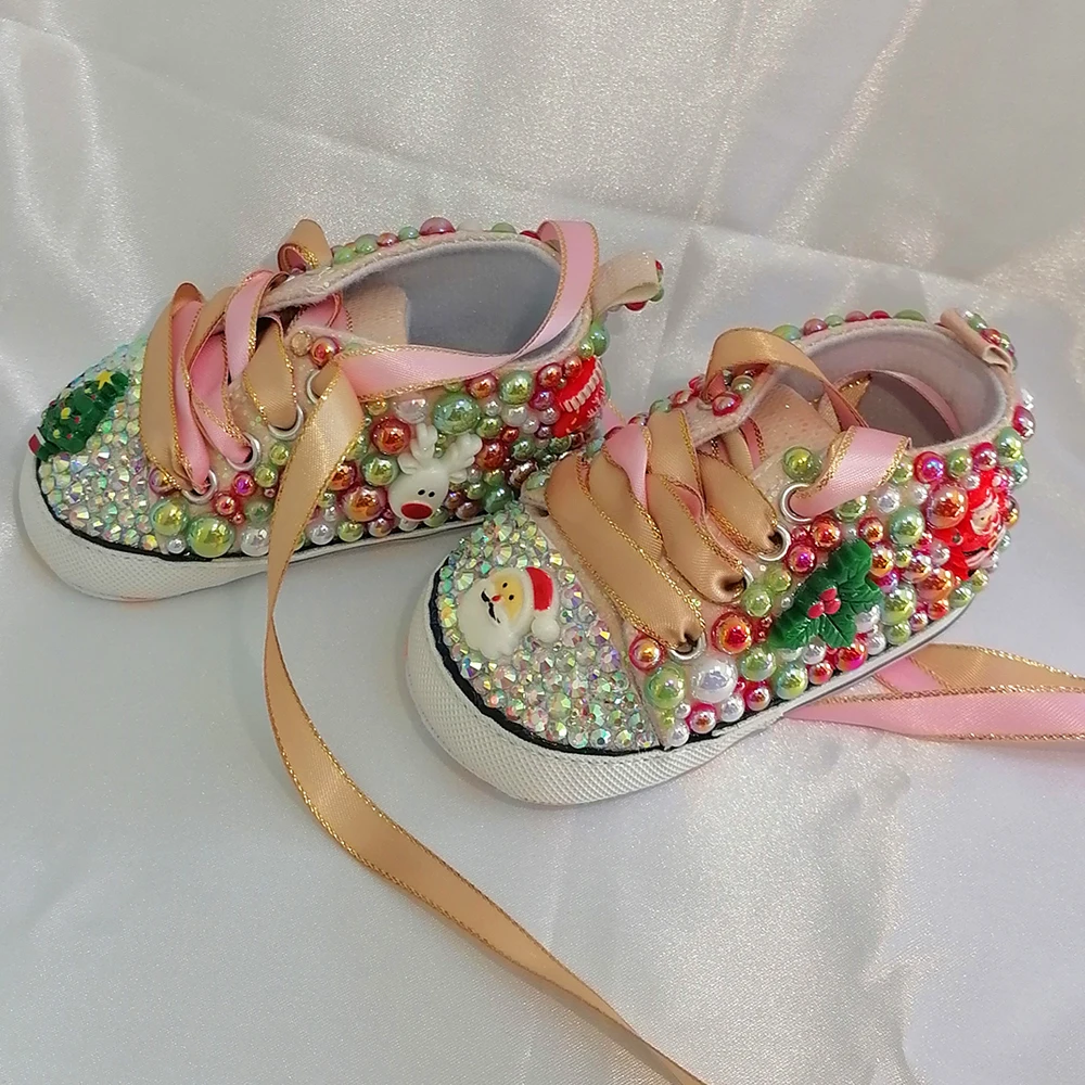 Handmade Bow Rhinestones Baby Girl Kids Shoes Hairband First Walker Sparkle Bling Crystals Princess Shower Gift