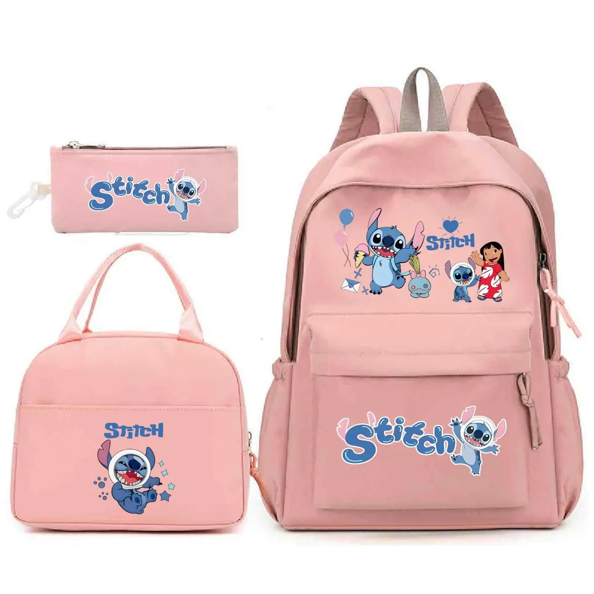 

Cute Stitch Print Backpack Set With Tote and Pouch Large Capacity Lightweight And Breathable Outdoor Knapsack School Bag 3Pcs