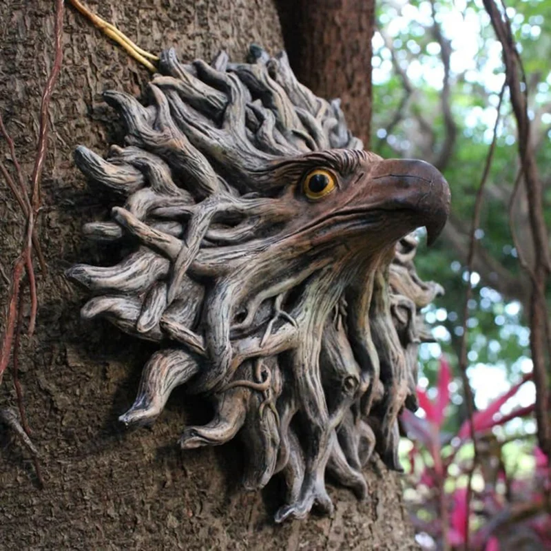 Resin Crafts Bark Eagle Face Tree Hanging Garden Pendant Creatives Outdoor Decorations