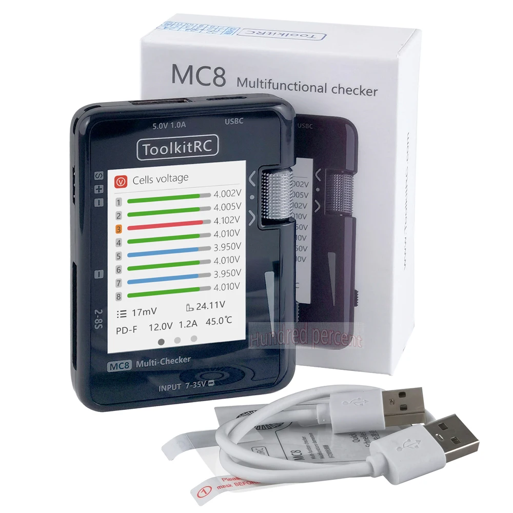 ToolkitRC MC8 SC100 Mini-Zellenprüfer 32-Bit-Batterie-Multi-Checker PWM-Ausgang PPM SBUS-Anzeige Mit USB-C Schnellladung – Detail 4