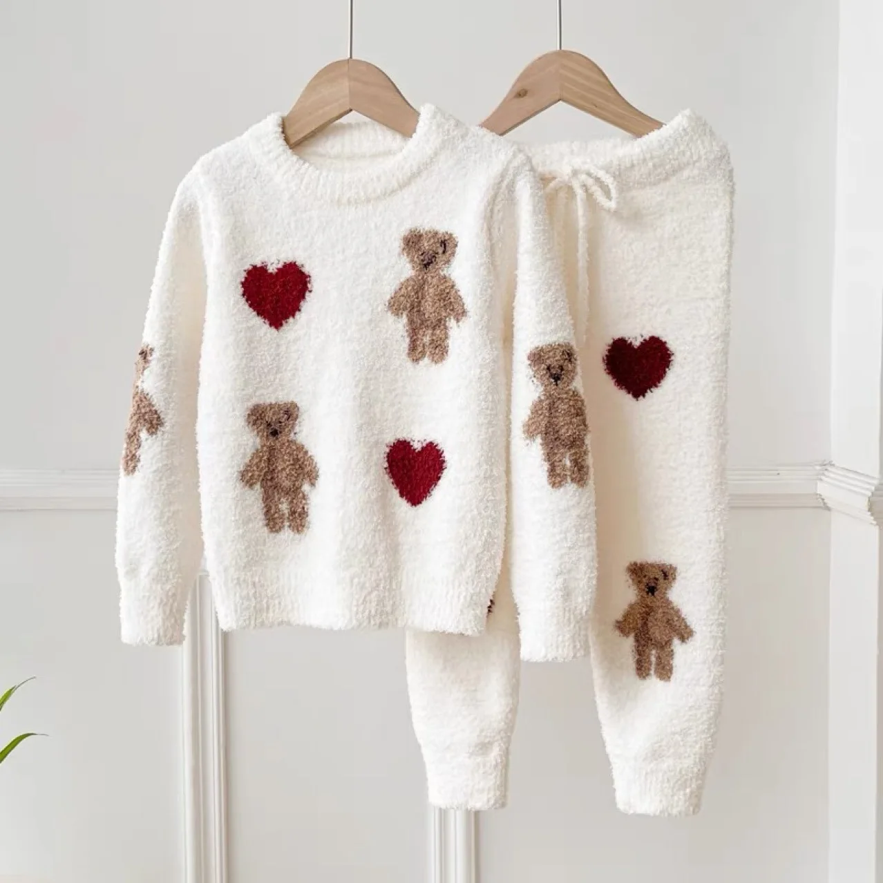 Autumn Winter Family Matching Soft Warm Cardigan Set Mother Daughter Son Pajama Set Christmas Children Set Top + Pants 2PCS/SET