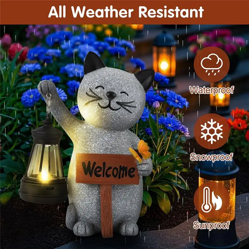 A23E-High-Quality Animal Series Lantern Kitten Lights - Beautiful Resin Home Sculptures Perfect For Christmas Halloween