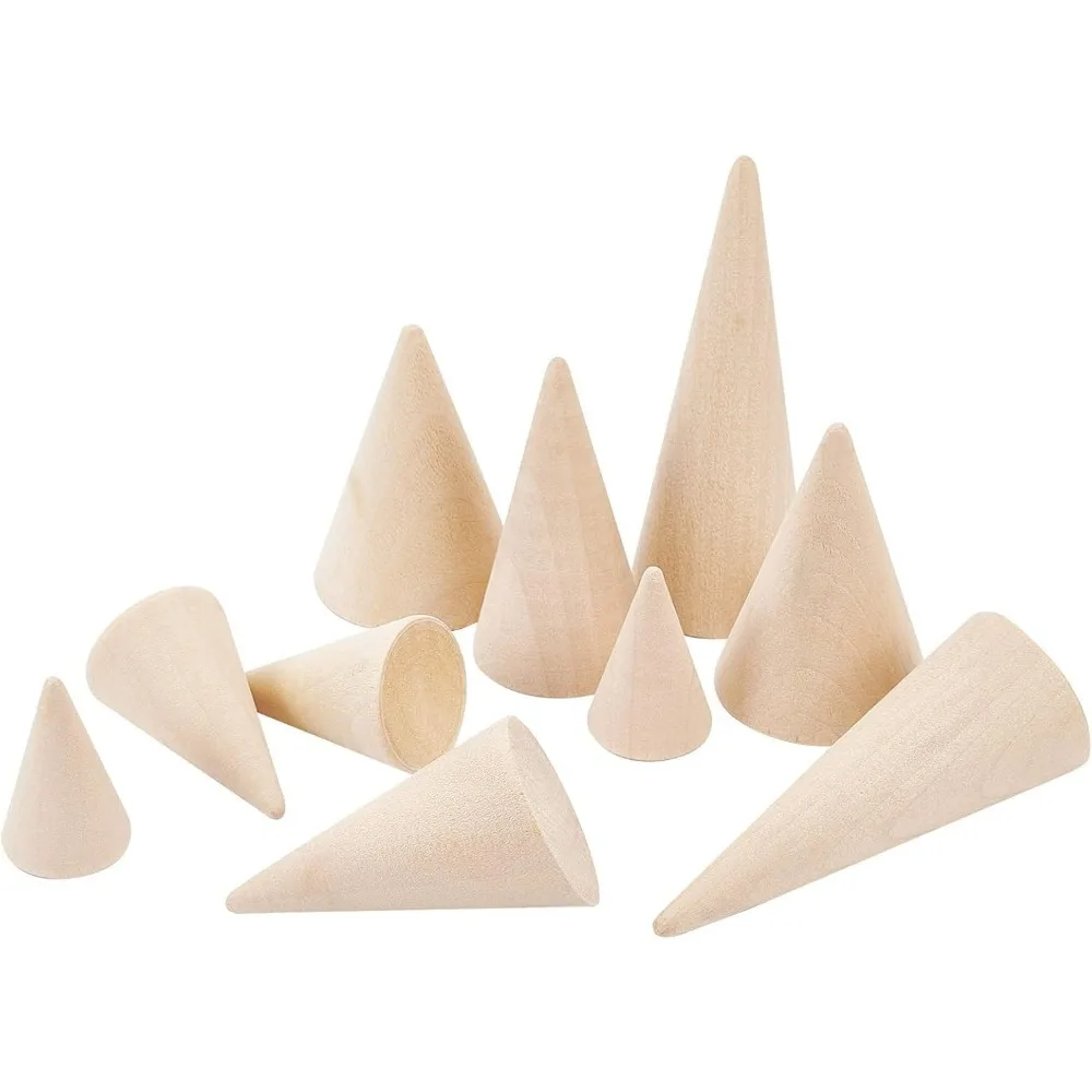 10pcs Wooden Cone Ring Holder 5 Different Size Wood Ring Display Stand Rings Display Holder Ring Jewelry Organizer Holders DIY