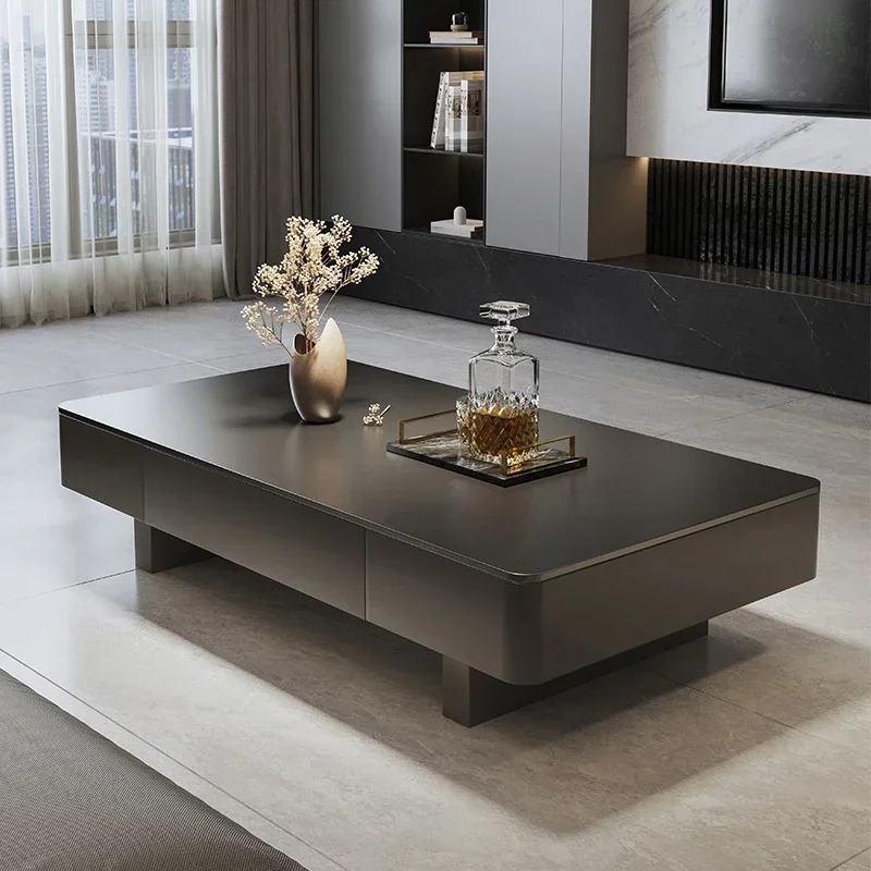 Mesas de Centro de Mármol Minimalistas Nórdicas, Rectangulares, Negras, Muebles Modernos de Lujo para Sala, Mesas de Centro con Almacenamiento