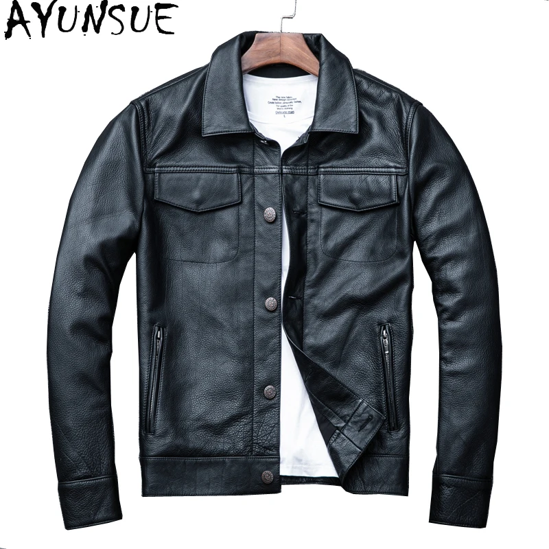 

AYUNSUE Genuine Leather Jacket Autumn Mens Clothing Fashion Motorcycle Jackets Casual Short Coats Jaquetas Masculina De Couro