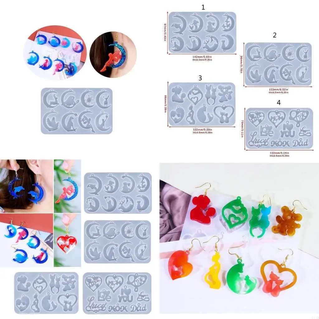 Silicone Mold for DIY Earrings & Ear Drops Moon Love Heart Shape Ear Pendants Ear Ornament Resin Mould Jewelry Supplies