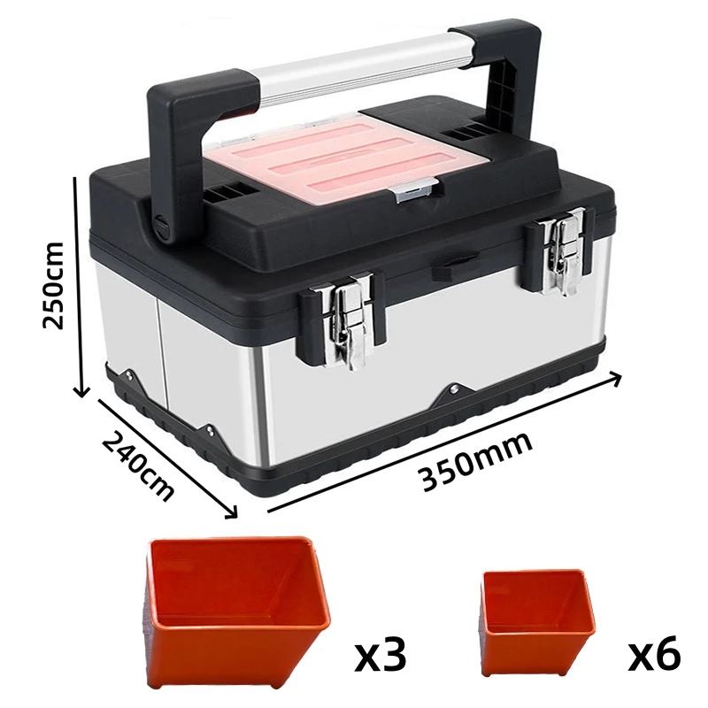 Imagem -02 - Caixa de Ferramentas de Alta Capacidade Portátil Vazio Organizador de Ferramentas para Mecânica Eletricista Caixa de Armazenamento de Ferramentas Aço Inoxidável
