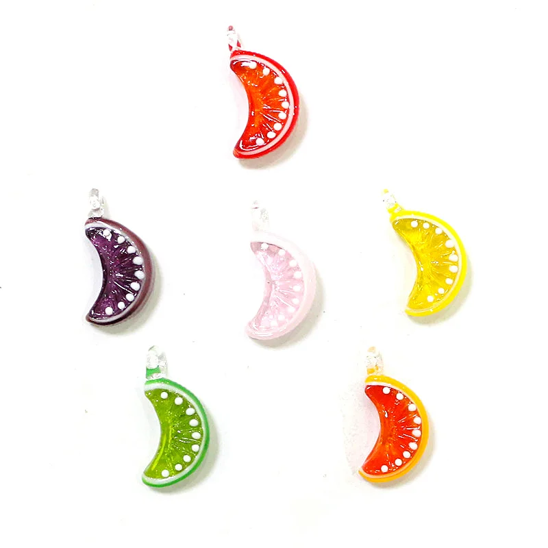 2PCS Colorful Cute Tiny Lemon Orange Slice Charm Glass Pendant Mini Fruit Ornament Woman DIY Jewelry Necklace Making Accessories