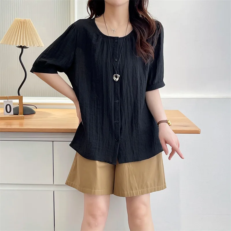 100 กก.พลัสขนาดผู้หญิงเสื้อฤดูร้อนใหม่บางเสื้อแขนสั้นป้องกันแสงแดดเสื้อ 671