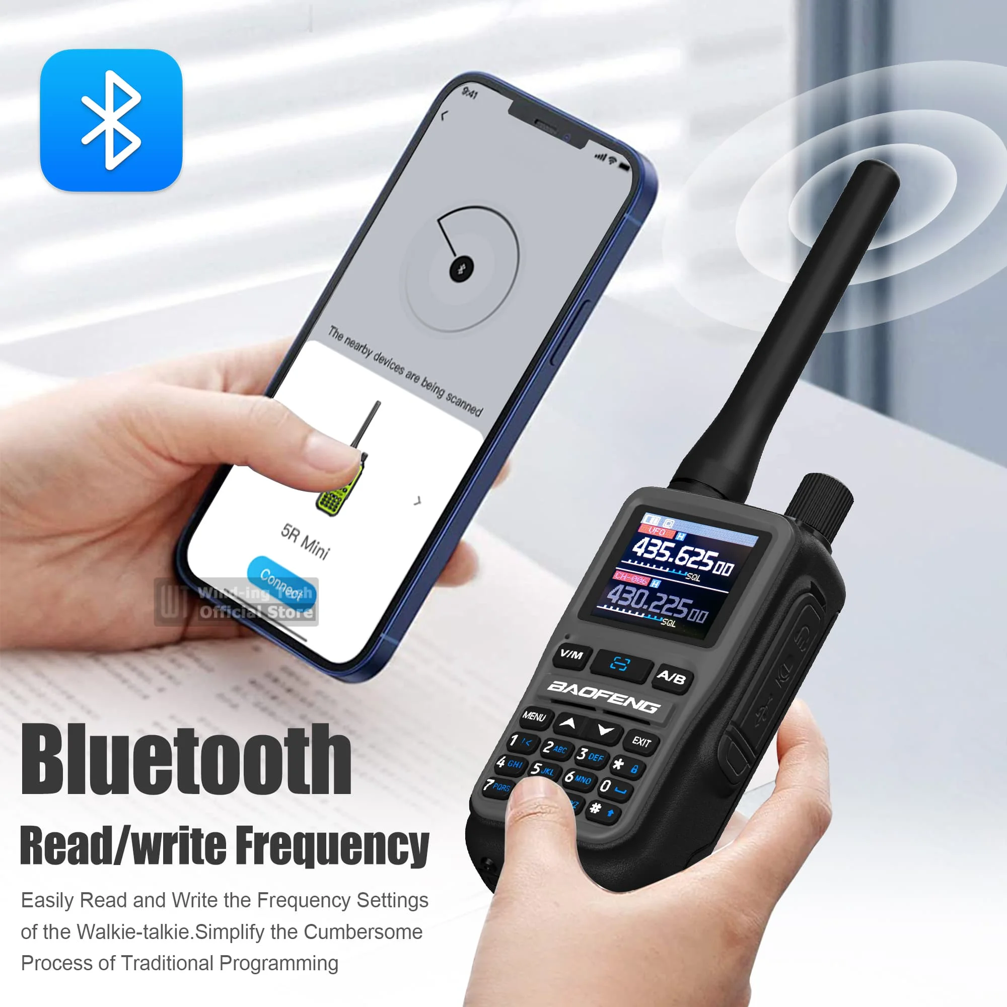 Baofeng UV 5R Mini Walkie Talkie Bluetooth Frequenza di programmazione Hopping Tipo-C Jack Colori multipli Doppio PTT Campeggio Ham Radio
