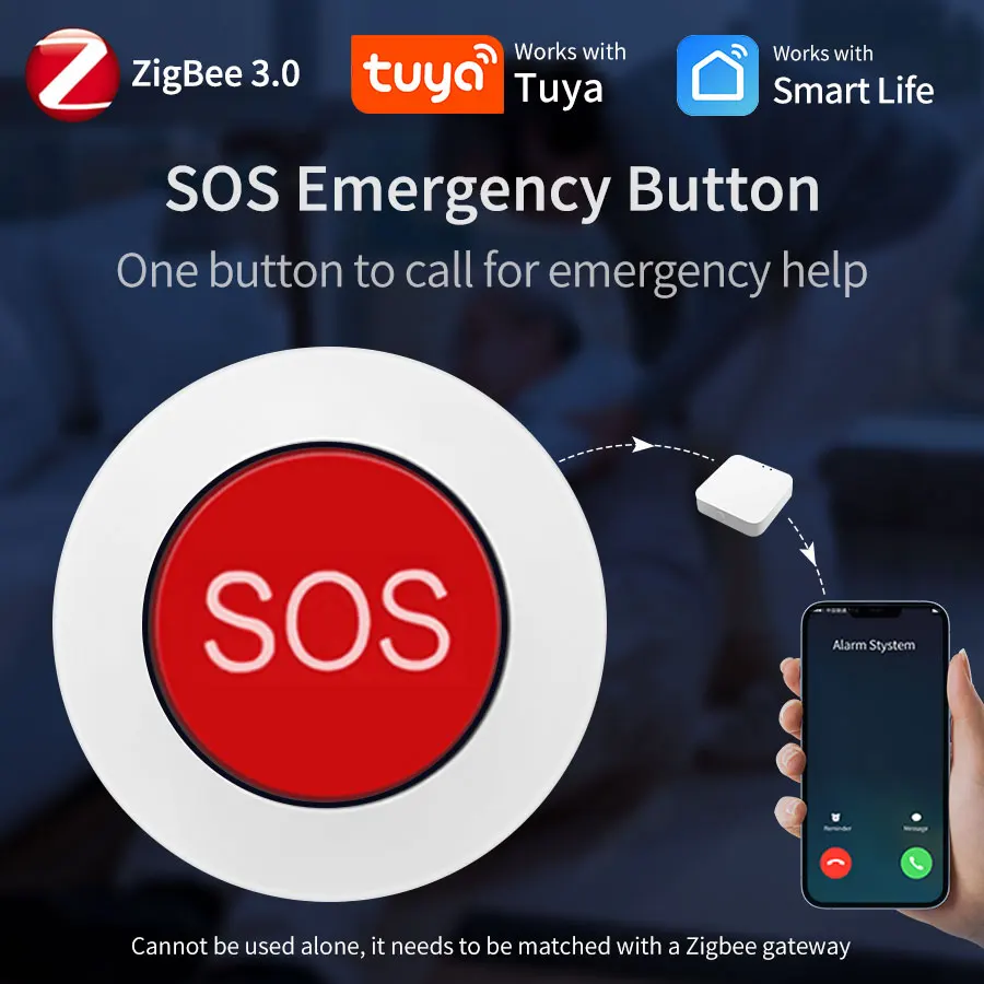 Tuya Smart ZigBee SOS Sensor Call Button Alarm Emergency Call Button For Kids Elderly Tuya/Smart Life App Remote Control